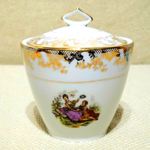 Vintage Du Centre Porcelaine R.C. Courtin Couples Sugar Bowl with Lid - Picture 1 of 11